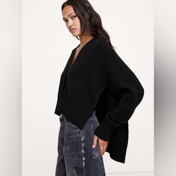 NWT Banana Republic Black Oversized Merino-Cotton High-Low Cardigan - Picture 4 of 4